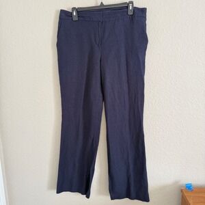 Womens 10 Blue Linen Blend Straight Leg Pants Quiet Luxury Parisian Old Money